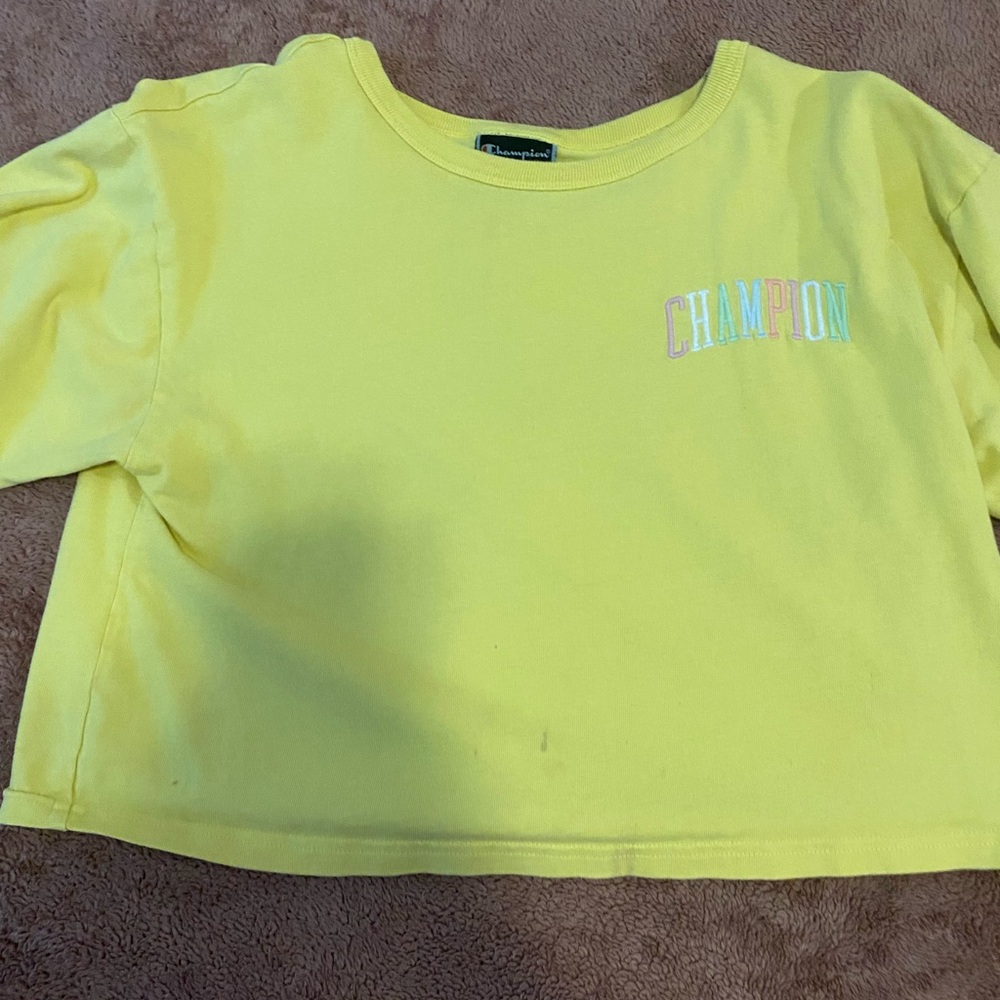 Champion Girls' Neon Yellow Cropped Crewneck Sweatshirt